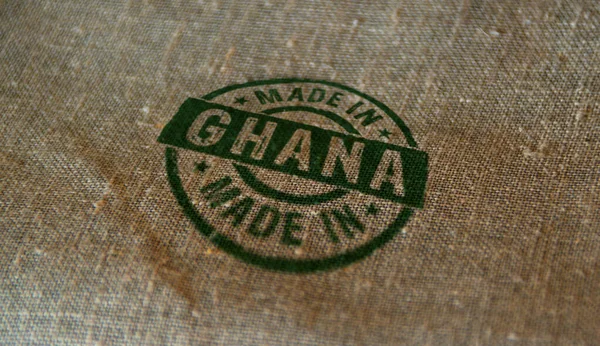リネン袋に印刷されたガーナスタンプで作られました 製造業 生産国の概念 — ストック写真