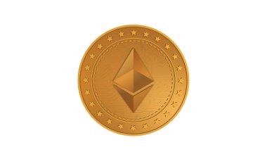 Ethereum ETH kripto para birimi sembolü yeşil ekranda izole edilmiş altın para. Soyut konsept çizimi.