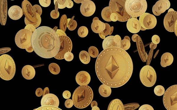 Ethereum Eth Cryptogeld Symbool Gouden Munt Groen Scherm Achtergrond Abstract — Stockfoto