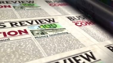 İş dünyasındaki yolsuzluk, dolandırıcılığı durdurmak ve günlük gazete basımında kara para aklamak. Klasik haber gazetesi medya soyut kavramı. Retro 3d renklendirici kusursuz döngü canlandırması.