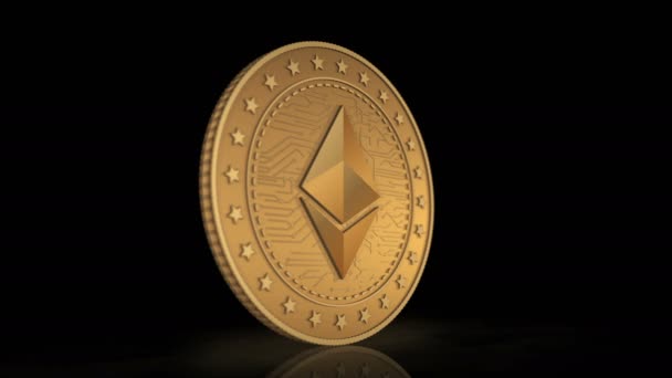 Ethereum Eth Cryptocurrency Χρυσό Νόμισμα Φόντο Περιστροφή Χρυσό Μέταλλο Αφηρημένη — Αρχείο Βίντεο