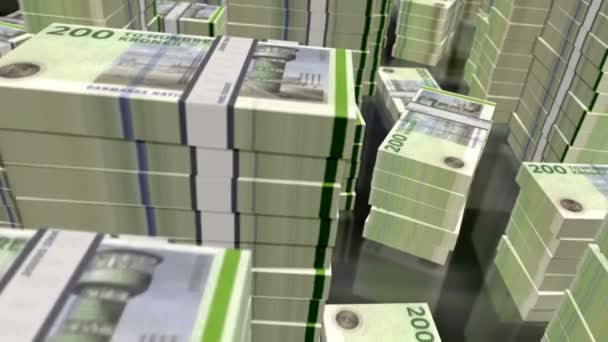 Данські Крони Банкноти Пакують Петлю Політ Над Банківськими Вежами Dkk — стокове відео