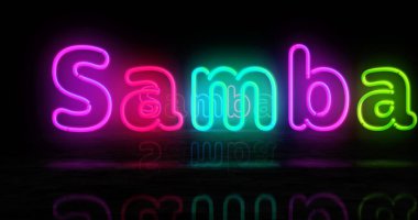 Samba sembolü neon. Brezilya Rio de Janeiro dans festivali tabelası olan ampuller. Soyut konsept 3d illüstrasyon.