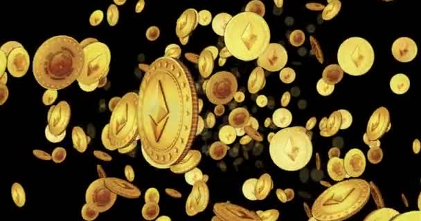 Ethereum Eth Cryptocurrency Looped Flight Golden Coins Latar Belakang Abstrak — Stok Video