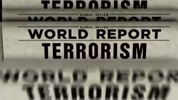 世界恐怖主义和政治暴力新闻评论报告 报纸印刷机的概念 复古3D渲染动画 — 图库视频影像