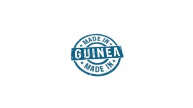 Gine damgası ve el damgası darbesiyle izole edilmiş animasyon. Fabrika, üretim ve üretim ülkesi 3D üretilmiş konsept. Alfa mat kanalı.