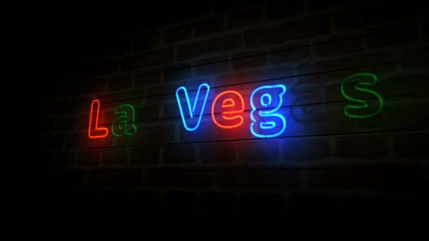 Las Vegas City Neon Brick Wall Light Color Bulbs Nevada — Stock Video