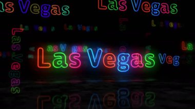 Las Vegas 'ın parlak sembolü. Nevada 'da kumarhane şehri, gece hayatı, eğlence ve kumar kulübü tabelası olan ampuller. Soyut konsept 3d animasyon.