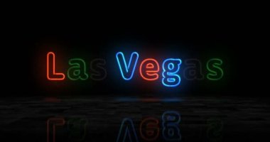 Las Vegas 'ın parlak sembolü. Nevada 'da kumarhane şehri, gece hayatı, eğlence ve kumar kulübü tabelası olan ampuller. Soyut konsept 3d animasyon.