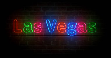 Las Vegas symbol neon symbol. Light color bulbs with Nevada casino city, nightlife, entertainment and gamble sign. Abstract concept 3d illustration.