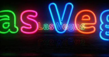 Las Vegas symbol neon symbol. Light color bulbs with Nevada casino city, nightlife, entertainment and gamble sign. Abstract concept 3d illustration.