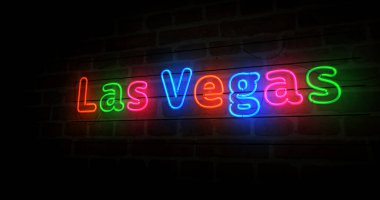 Las Vegas symbol neon symbol. Light color bulbs with Nevada casino city, nightlife, entertainment and gamble sign. Abstract concept 3d illustration.