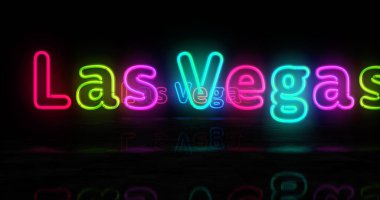 Las Vegas symbol neon symbol. Light color bulbs with Nevada casino city, nightlife, entertainment and gamble sign. Abstract concept 3d illustration.