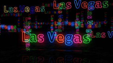 Las Vegas symbol neon symbol. Light color bulbs with Nevada casino city, nightlife, entertainment and gamble sign. Abstract concept 3d illustration.