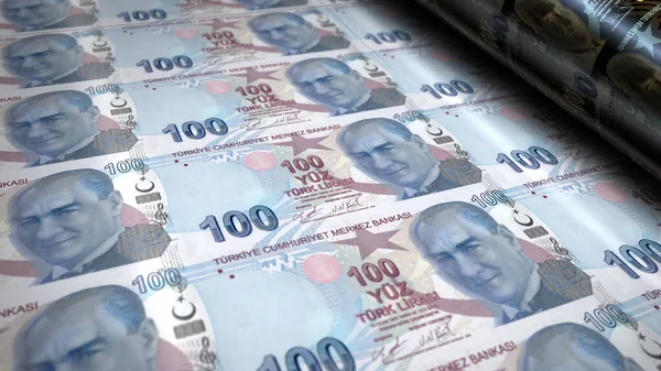 Turkish Lira Money Printing Illustration Try Banknote Bundle Stacks Concept — Stok fotoğraf