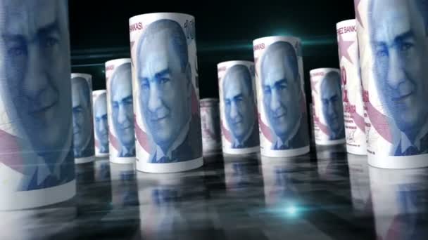 Turkish Lira Rolls Loop Animation Money Table Seamless Loopable Abstract — Stock Video