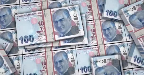 Turkiska Lira Sedlar Animation Kameravyn Från Nära Håll Försök Med — Stockvideo