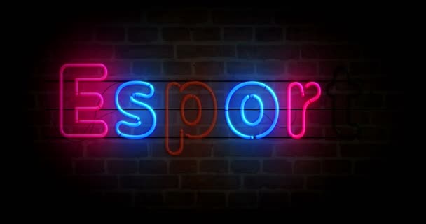 Esport Νέον Σύμβολο Στον Τοίχο Τούβλο Λαμπτήρες Χρώματος Φωτός Σήμα — Αρχείο Βίντεο