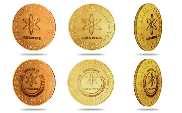 Kosmos Atom Kryptowährung Symbol Isolierte Goldmünze Auf Grünem Hintergrund Abstraktes — Stockfoto