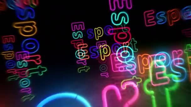 Esportowy Symbol Neonu Żarówki Kolorowe Znakiem Gry Abstrakcyjna Koncepcja Przelatująca — Wideo stockowe