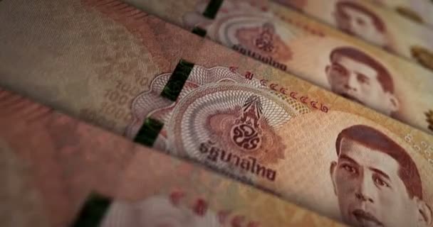 Tajska Pętla Banknotów Bahta Pieniądze Thb Tekstury Koncepcja Gospodarki Biznesu — Wideo stockowe