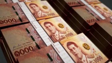Thai Baht para paketi 3D animasyon. Döngüsüz finans, nakit, ekonomi, iş ve banka kavramı Tayland 'da. THB banknot desteleri üzerinde hareket eden kamera.