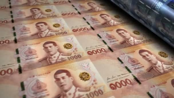 Banknoty Thai Baht Drukujące Banknoty Rolkowe Papier Thb Banknot Wydrukować — Wideo stockowe