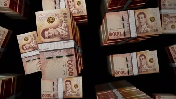 Thaise Baht Geld Pak Lus Vlucht Thb Bankbiljetten Stapelt Zich — Stockvideo