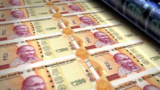 Индийская Рупия Денег Банкноты Печатают Ролл Машины Бумажные Банкноты Inr — стоковое видео