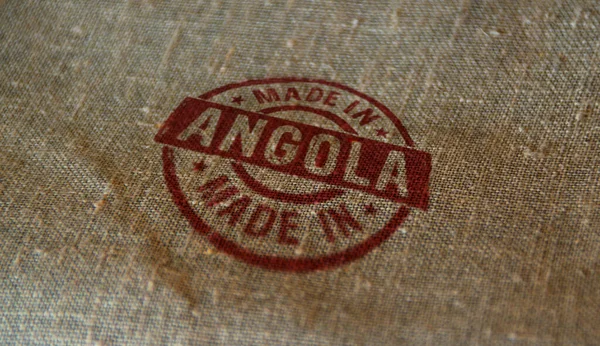 Fatto Angola Timbro Stampato Sacco Lino Concetto Fabbrica Produzione Paese — Foto Stock