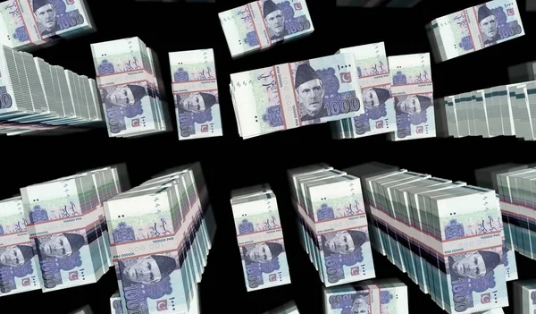 パキスタンルピーのお金パック3Dイラスト Pkrバンクノートバンドルスタック パキスタンにおける金融 経済危機 ビジネスの成功 債務の概念 — ストック写真