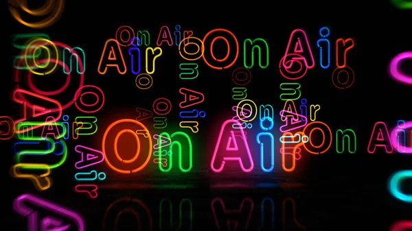 Hava Neon Sembolü Üzerinde Canlı Radyo Sinyali Olan Renkli Ampuller — Stok fotoğraf