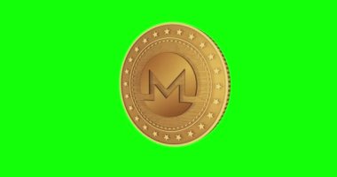 Monero XMR kripto para birimi yeşil ekran döngüsü üzerinde altın madeni parayı izole etti. Dönen altın metal döngüsü soyut kavram. 3B döngü kusursuz canlandırma.