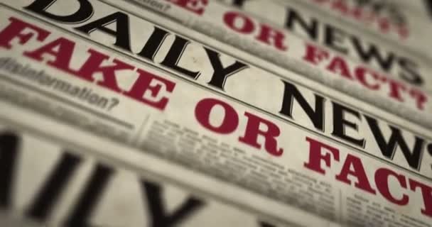 Fake News Desinformation Und Information Täglich Zeitungsberichte Drucken Abstraktes Konzept — Stockvideo