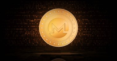 Monero XMR kripto para sembolü yeşil ekranda altın para. Soyut konsept 3d illüstrasyon.