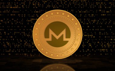 Monero XMR kripto para sembolü yeşil ekranda altın para. Soyut konsept 3d illüstrasyon.