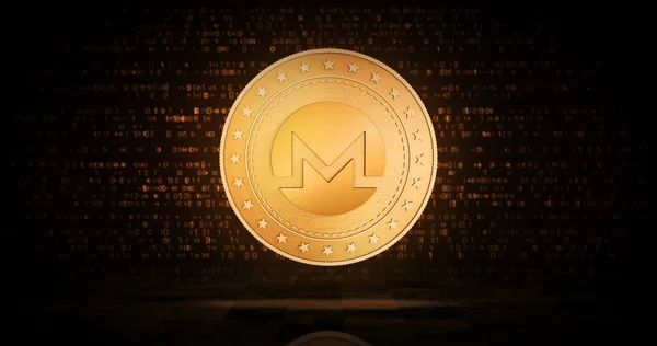 Monero Xmr Σύμβολο Cryptocurrency Χρυσό Νόμισμα Πράσινο Φόντο Οθόνη Αφηρημένη — Φωτογραφία Αρχείου