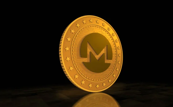 緑の画面の背景にMonero Xmr暗号通貨シンボルゴールドコイン アブストラクトコンセプト3Dイラスト — ストック写真