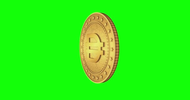 Криптовалюта Dai Stablecoin Изолированная Золотая Монета Зеленом Фоне Вращающаяся Золотая — стоковое видео