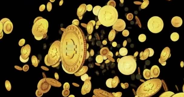 Dai Stabillecoin Kryptowährung Eine Schleife Flug Zwischen Goldmünzen Abstrakter Hintergrund — Stockvideo