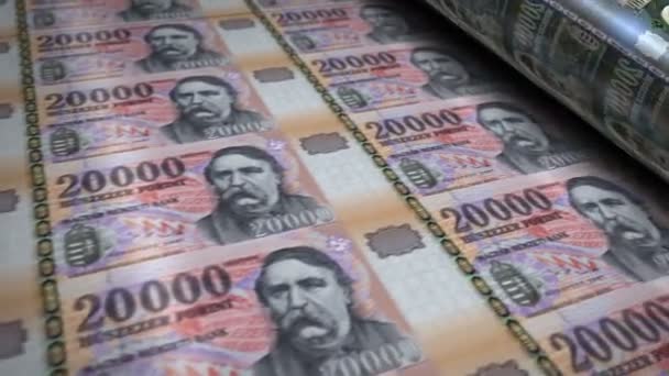 Florín Húngaro Billetes Dinero Impresión Máquina Rollo Papel Huf Impresión — Vídeo de stock