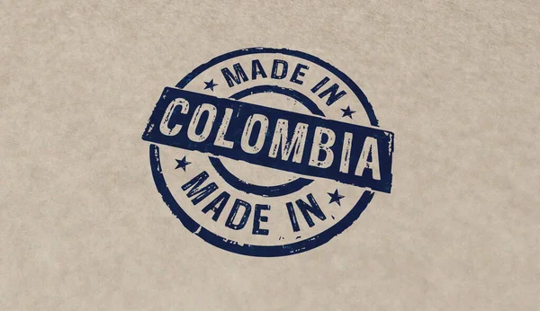 哥伦比亚制造的邮票图标很少彩色版本 制造业和生产国家概念3D渲染说明 — 图库照片