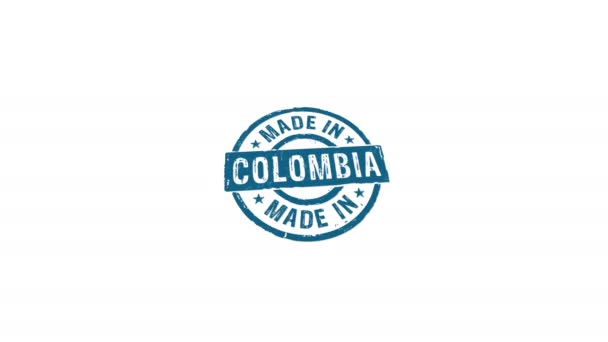 Gemaakt Colombia Stempel Hand Stempelen Impact Geïsoleerde Animatie Fabriek Productie — Stockvideo