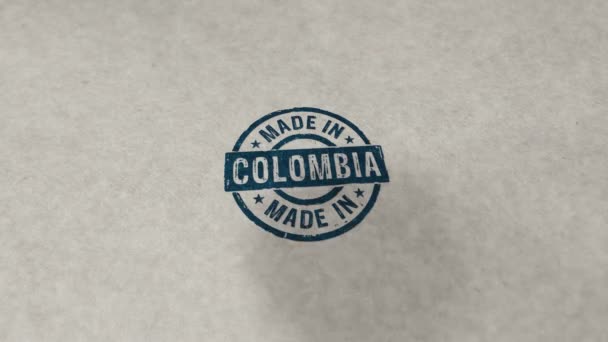 Feito Colômbia Carimbo Loopable Animação Sem Costura Impacto Estampagem Manual — Vídeo de Stock