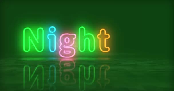 Nachtneon Symbool Lichtgekleurde Lampen Abstract Naadloos Uitputtelijk Concept Vliegend Door — Stockvideo