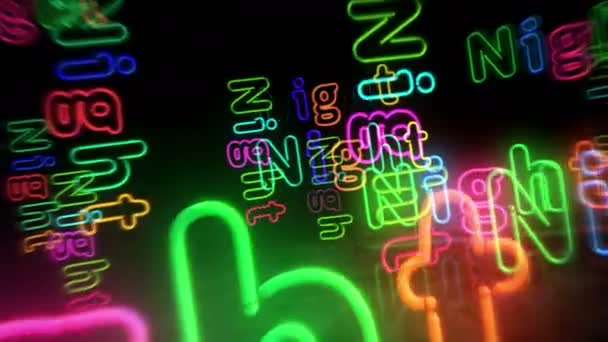 Gece Neon Sembolü Renkli Ampuller Soyut Pürüzsüz Döngüsel Bir Kavram — Stok video