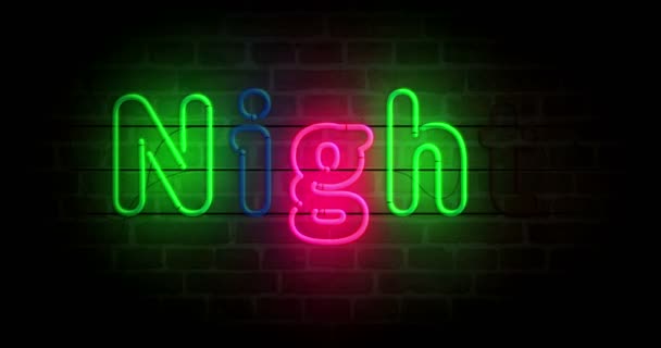 Night Neon Symbol Brick Wall Light Color Bulbs Loopable Seamless — Stock Video