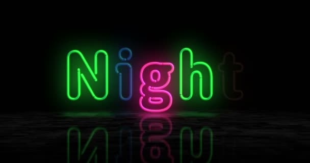 Night Neon Glowing Symbol Light Color Bulbs Abstract Concept Animation — Stock Video