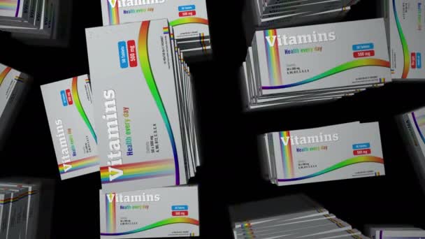 Línea Producción Cajas Vitaminas Suplemento Salud Tabletas Paquete Producción Concepto — Vídeo de stock