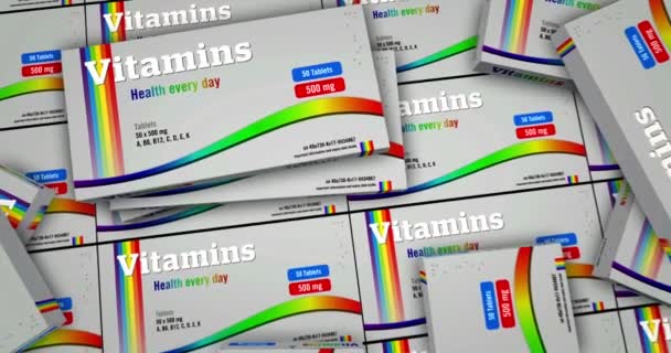 Vitamine Pillen Doos Productielijn Gezondheid Supplement Tabletten Verpakking Industrie Abstract — Stockvideo